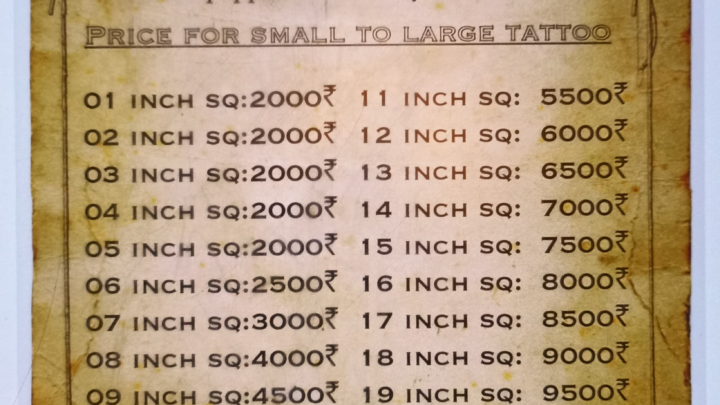 Tattoo Price chart in Ranchi